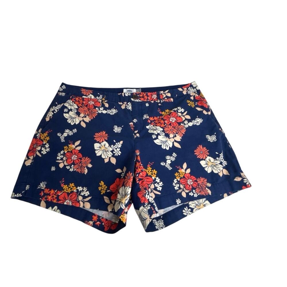 Old Navy Floral Shorts Size 12 Navy Red White Cotton Summer Preppy Chino